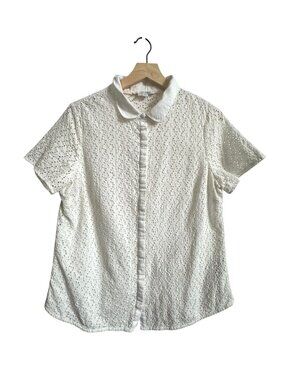 Boden White Broderie Anglaise Eyelet Lace Short Sleeve Blouse  WA397 Size US 12